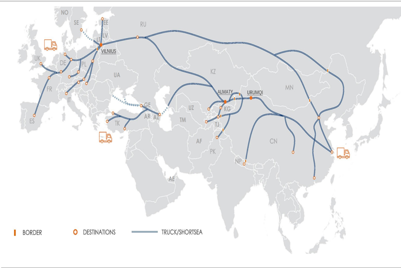 China - Europe, China - CIS countries, China - Baltic countries truck transport  